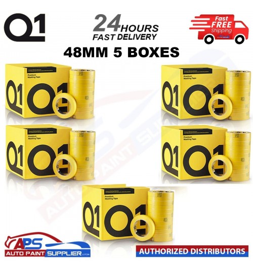 5 X BOXES Q1 PREMIUM MASKING TAPE 48mm x 50mm TOTAL 100 ROLLS - FAST DELIVERY